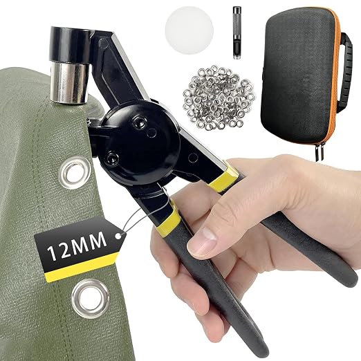 HAPDEN Grommet Tool Kit with Bag, 1/2 inch Handheld Eyelet Kit Manual Grommet Press Machine with 300 pcs 12 mm Grommets | Heavy Duty Eyelet Tool Kit Dies,Bag, Eyelet and grommet for Tarps, Fabric, Leather, Banners,Flag