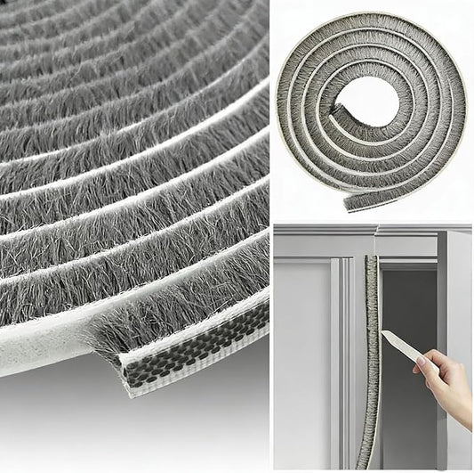 Brush Weather Stripping 0.2in(T) x 0.4in(W) x 33FT Grey Door Seal Strip for Door Frame, Sliding Glass Door Draft Stopper Window Soundproofing Bristle Door Sweep Weatherstripping
