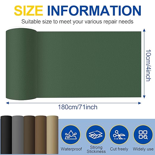 Fabric Repair Tape, Self Adhesive Canvas Repair Patch, Waterproof Outdoor Canvas Tape/Patch Kit for Sun Shades Clothing Tent Awnings Boat Cover Couches Army Green 4x71 inch