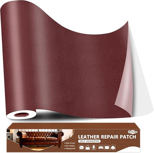 Burgundy Leather Repair Tape, 16x80 Inch Leather Repair Patch Self-Adhesive, Waterproof Faux Leather Patch, Vinyl Repair Tape for Couch, Sofas, Furniture, Office Chair, Car Seats