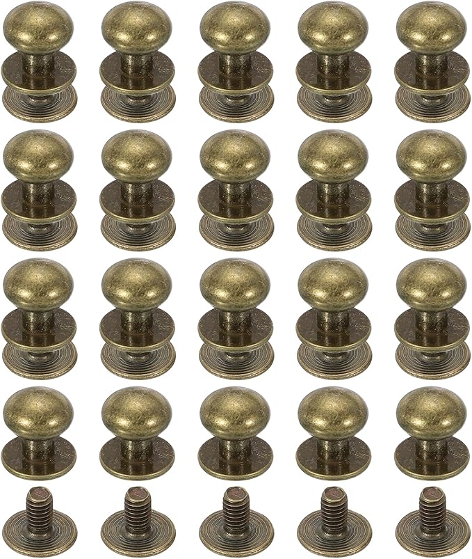 PATIKIL 10 mm Leather Rivets, 20 Sets Ball Head Stud Screw Back Round Head Button Chicago Screw Nipple Stud Rivet for Leather DIY Craft Handbag Belt Repairs, Bronze