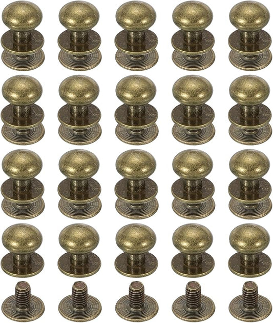 PATIKIL 10 mm Leather Rivets, 20 Sets Ball Head Stud Screw Back Round Head Button Chicago Screw Nipple Stud Rivet for Leather DIY Craft Handbag Belt Repairs, Bronze