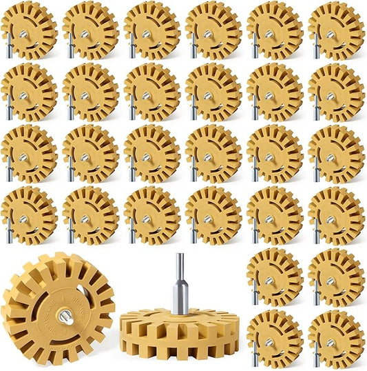 CowboyBOB 30 Pack Decal Remover Eraser Wheel Rubber Eraser Wheel for Drill Removes Car Stripes Vinyl Tapes and Graphics Rubber Eraser Wheel Tool Kit for Cars, RV, Motorcycles Sticker Remover Tool