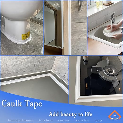 Caulk Tape Self Adhesive,Caulking Tape for Bathroom Sealant Strip Caulk Strip,Waterproof Caulking Sealing Tape for Bathroom,Toilet,Kitchen Countertop,Bathroom,Toilet (White-1.5IN-10.5FT*3Rolls)