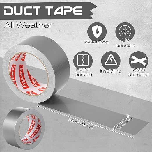 3 Pack Silver Duct Tape 1.89 Inch x 60 Yard Total Heavy Duty 8.27Mil Waterproof All Weather, Hand Tearable Duct Tape for Indoor Outdoor Emergency Repairs Duct Sealing Wire Bundling Fixation DIY