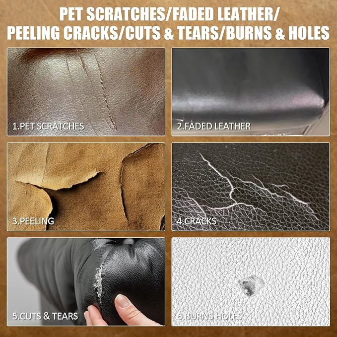 Leather Repair Kit for Furniture, Leather Couch Repair Kit for Car Interior, Car Seats, Sofa, Jacket and Purse, Vinyl Repair Kit with Color Matching Guide, Restores Artificial, Genuine Pleather