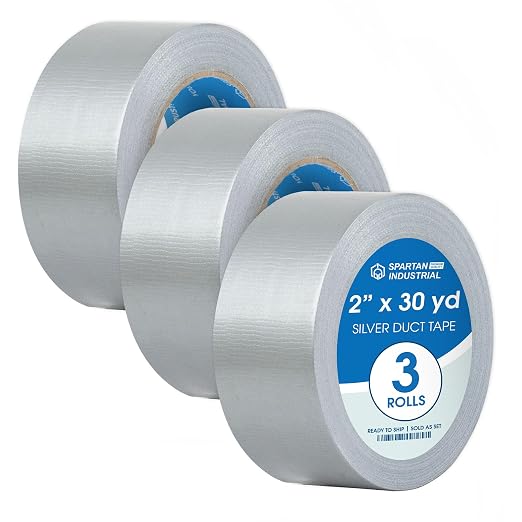 Spartan Industrial - 2" X 30 yd Silver Duct Tape - 3 No-Residue Tape Rolls for Heavy Duty Industrial, DIY, Auto Projects - Water-Resistant 9 Mil