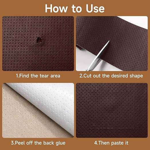 Self Adhesive Leather Repair Patch Tape Kit, Perforated Leather Repair for Furniture Couch Sofa Car Seats Office Chair, Vinyl Repair Kit (Dark Brown, 15.7x39.3 inch)