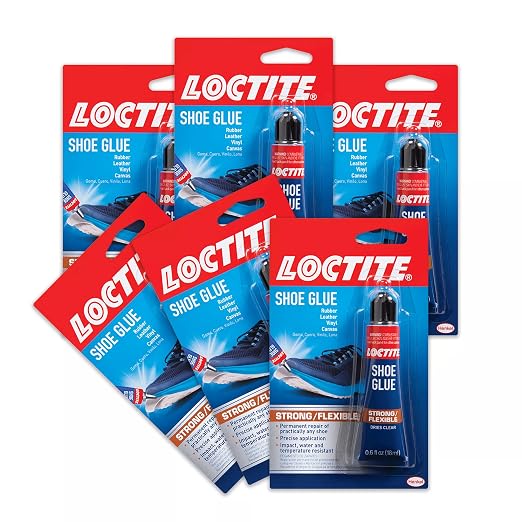 Loctite Shoe Glue, Strong & Flexible Fabric Glue, Resistant to Water, Impact, & Vibrations, Dries Clear - 0.6 fl oz Bottle, 6 Pack