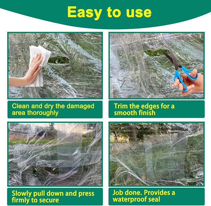 Greenhouse Repair Tape Clear, Heavy Duty Waterproof UV Resistant Sealing Tape for Plastic Film, Poly Sheeting and Garden Covering, 3.15INx65FT