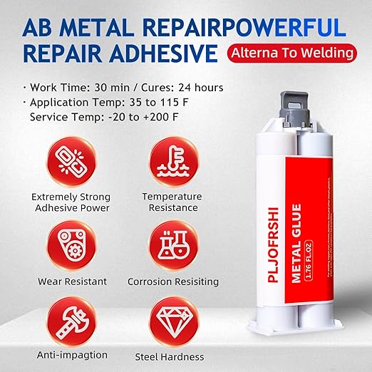 Metal Glue, Heavy Duty 2 Part Epoxy Weld Adhesive, High Strength Waterproof Repair Glue for Metal, Plastic, Ceramic, Fiberglass, Glass, Wood, Automotive, Plumbing, Construction Projects(1.76oz)