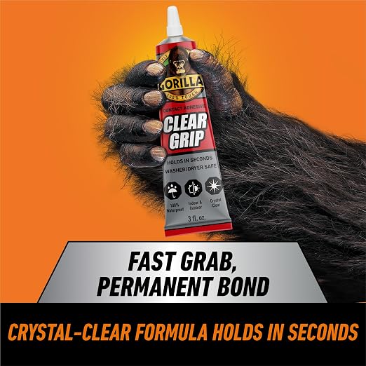 Gorilla Clear Grip Waterproof Contact Adhesive, 3 Ounce Tube, Clear, (Pack of 1)