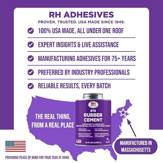 #14 Rubber Cement, 16 oz. can - Crafting, Leather, Upholstery, Costuming, Scrapbooking, DIY, Repostionable, Semi-Permanent - RH Adhesives
