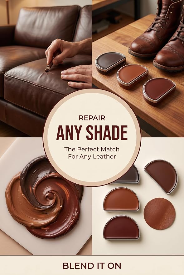 Blend It On Extra Large Leather Repair Kit, 6 Full Ounces for Furniture, Jacket, Sofa, Car Seat, Boots, Easy Instructions to Match Colors, Restore Any Material No Mixing Chart Needed (Bold Browns)