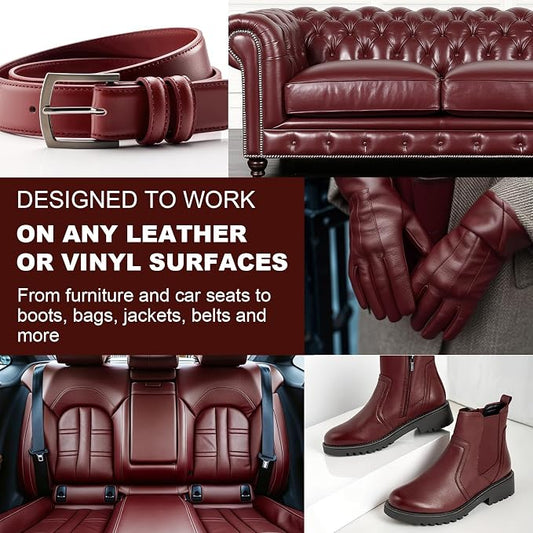 STARTSO WORLD Leather Recoloring Balm, Maroon Leather Repair Kit for Furniture, Leather Dye, Leather Color Restorer for Couches, Leather Couch Paint | Repair, Restore & Renew Old, Faded Leather
