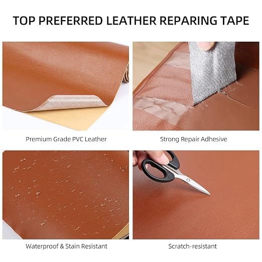 Leather Repair Patch, Repairing Sofas,2.36x197in, Couches, Clothes Repair Anti Scratch Waterproof Black, Self-Adhesive Leather Tape with Fabric Mesh，Car Seats, First Aid Patch for Jackets