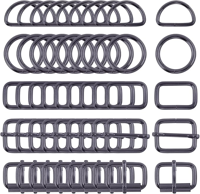 Swpeet 5 Style Metal Buckles - Adjustable Slide, D Ring, Circular Ring