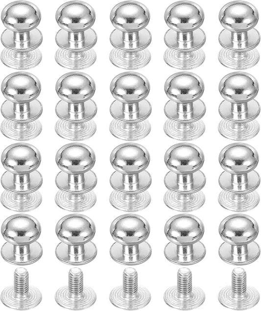 PATIKIL 12 mm Leather Rivets, 20 Sets Ball Head Stud Screw Back Round Head Button Chicago Screw Nipple Stud Rivet for Leather DIY Craft Handbag Belt Repairs, Silver Tone