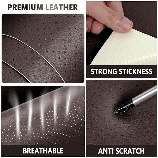 Leather Repair Patch, Breathable Perforated Self Adhesive Repair Patch, Furniture Couch Car Seats Office Chairs Sofa Repair Refurbished Faux Leather Patch (Dark Brown,7.8x11.8 inch)