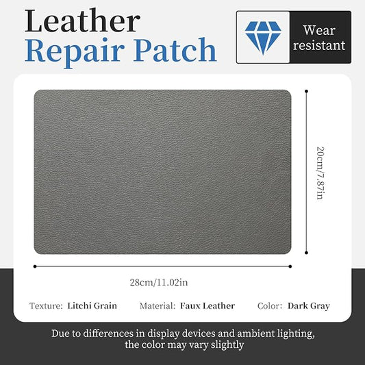Fadoub Leather Repair Patch Tape Self-Adhesive, 8x11In Heavy Duty Vinyl Patch, Leather Repair Kit for Furniture, Sofa, Couch, Office Chair, Car Seat, Car Interior(Dark Gray)