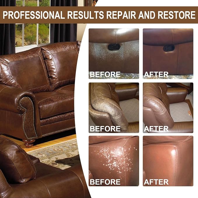 Leather & Vinyl Repair Kit – Fix Scratches, Tears & Holes on Furniture, Car Seats, Sofas | Leather Repair Kit for Furniture, Leather Seat Repair Kit for Cars | Easy to Use (3, Gray*2、Blue)