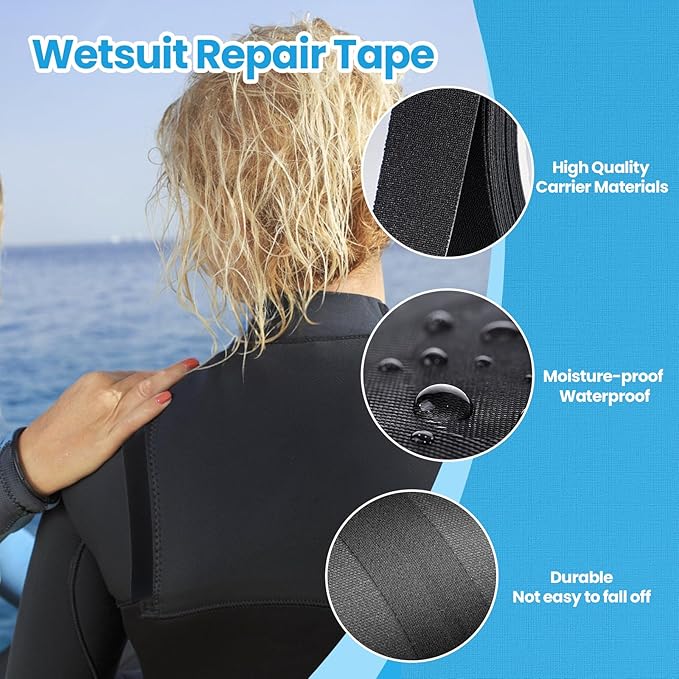 LLPT Wetsuit Repair Tape Iron On 1.2” x 16.5 Ft Seam Sealing Patch Waterproof for Neoprene Wetsuit Drysuit Fishing Suits Industrial Standard Carrier Material Color Black(IR1265)