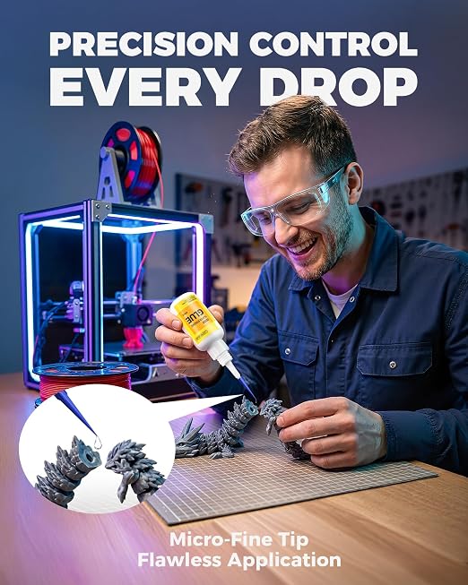 Super Glue for Plastic, PLA, ABS, PETG, PC, ASA, Acrylic, PVC, Fast Drying Clear Gel CA Adhesive for 3D Prints, Model Kits, RC Parts & Repairs with 6 Precision Tips, 40ml