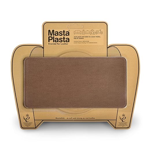 MastaPlasta Self-Adhesive Premium Leather Repair Patch - Tan 8" x 4" (20 x 10 cm). Your Instant Stick-On Upholstery-Quality Leather Repair Kit for Couches, Car Interiors, Bags & DIY
