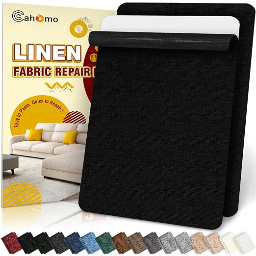 Linen Repair Tape 2Pcs 8x12 inch, Self Adhesive Fabric Patches, Couch Repair Patch Kit, Fabric Repair Tape for Furniture, Sofas, Carpet, DIY, Headboards, Chairs, Pillows, Linen Goods - Black