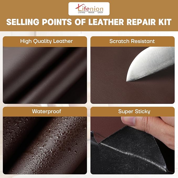 Leather Repair Patch, 35X79 Inch Self Adhesive Leather Repair Tape, Large Vinyl Patch Kit for Couches, Sofa, Furniture, Car Seats, Office Chairs, Cabinets, Handbags（Brown, 35X79 Inch）