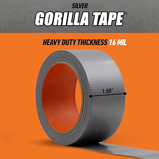 Gorilla Tape, 1.88 in x 30 yd, Silver (Pack of 6) - Duct, Utility, Triple Layer Strength, Indoor & Outdoor, Weather Resistant Shell