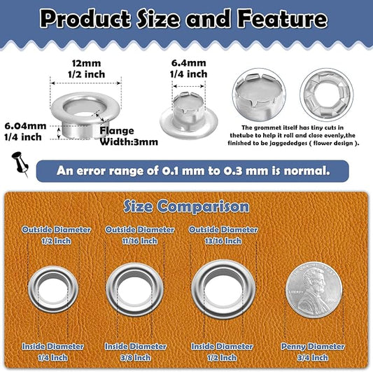 1203Pcs Grommet Tool Kit with Eyelet Pliers, PAXCOO 1/4 Inch 6mm(Inside Hole Size) Fabric Grommet Kit with Fabric Eyelets Grommets, Washers, and Hole Punch Grommet Hand Press kit