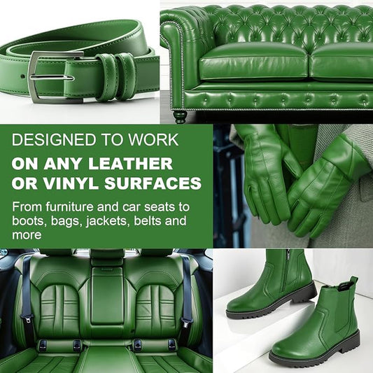 STARTSO WORLD Leather Recoloring Balm, Pine Green Leather Repair Kit for Furniture, Leather Dye, Leather Color Restorer for Couches, Leather Couch Paint | Repair, Restore & Renew Old, Faded Leather