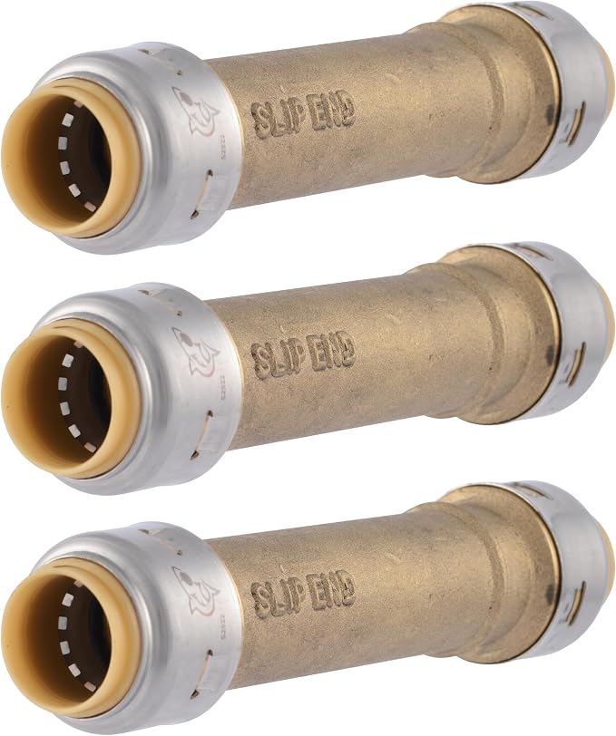 SharkBite Max 1/2 x 1/2 in Slip Coupling, Pack of 3, Push-to-Connect Brass Plumbing Fitting, UR3008