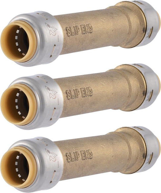 SharkBite Max 1/2 x 1/2 in Slip Coupling, Pack of 3, Push-to-Connect Brass Plumbing Fitting, UR3008
