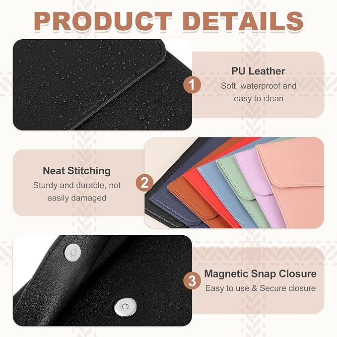 PATIKIL 2Pcs PU Leather A4 File Folder, Document Holder Envelope Waterproof Napa Texture Filing Organizer Portfolio Folder Case with Magnetic Snap Closure for Home Office, Black, Orange