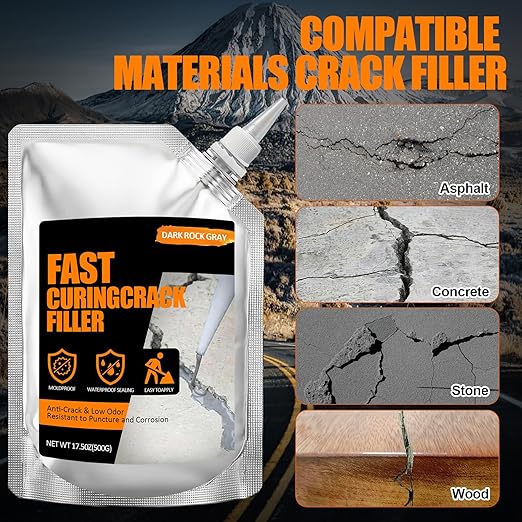 Concrete Crack Filler 2 PACK, Self-Leveling Cement Crack Repair, High Elasticity And Fast Drying, Waterproof Sealant for Driveway, Sidewalk, Patio, Concrete Joint, Indoor and Outdoor Use – Gray (39oz)