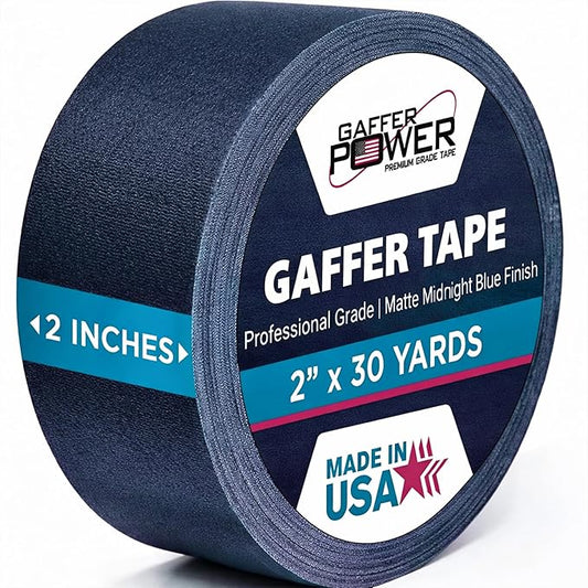 Gaffer Power Midnight Blue Gaffer Tape 2” x 30 Yards – No Residue, Made in USA, Professional Grade, Non-Reflective Matte Cloth Tape for Stage, Photography & Cable Management