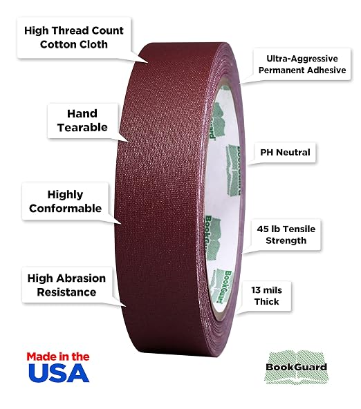 BookGuard 1 Inch Premium Bookbinding Repair Cloth Tape, 15 Yard Roll, Burgundy