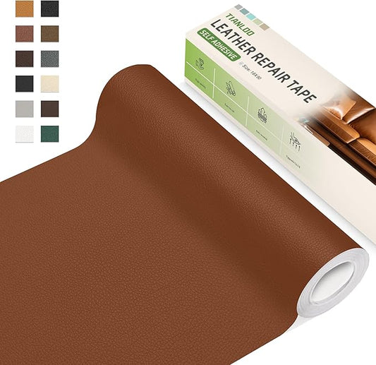 TIANLDD Leather Repair Tape,16 x 80 Inches Self Adhesive Leather Repair Patch，Leather Repair Kit for Furniture，Couches,Car Seats,Cabinets,Handbags(Brown-Litchi Grain)