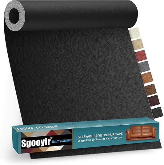 Leather Repair Patch Tape Kit, 17" x 79" Self Adhesive Leather Repair Patch for Furniture, Vinyl Leather Repair Kit for Car Seat, Chairs, Couch, Sofa, Boat Black