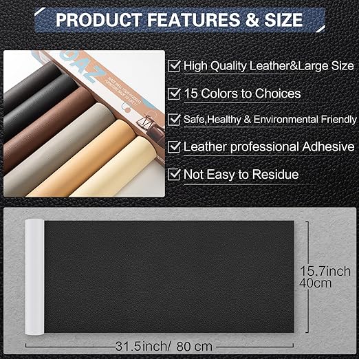 OAZ Leather Repair Kit for Furniture 16"x 31.5" Leather Tape Repair Patch Self Adhesive Sofa Vinyl Repair Patch Kit for Car Seat,Couch,Boat Seat,Chair - Beige Yellow