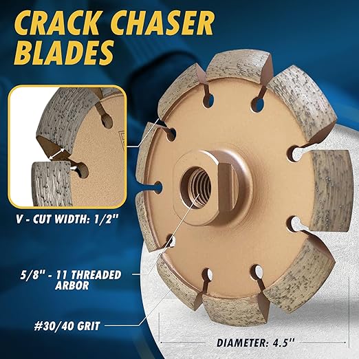 4.5" Crack Chaser Blade for Cured Concrete, Asphalt Repair or Joint Widen, 0.5" Width, 5/8"-11 Arbor