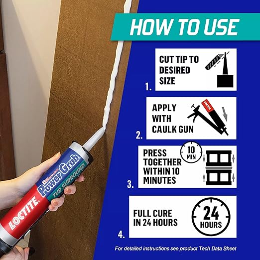 Loctite Power Grab Tub Surround Construction Adhesive, 9 fl oz Cartridge, 1 Pack