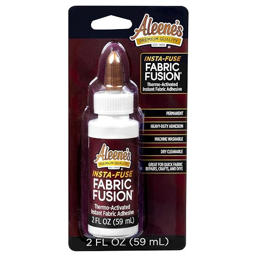 Aleene's Fabric Fusion Insta-Fuse Permanent Fabric Glue Thermo-Activated Instant Dry Time, Ideal for Quick Fashion Fixes, 2 oz
