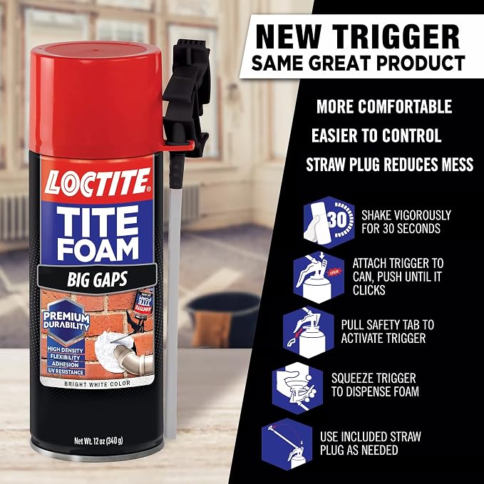 Loctite Tite Foam Big Gaps Spray Foam Sealant, Polyurethane Expanding Insulation - 12 fl oz Can, Pack of 2