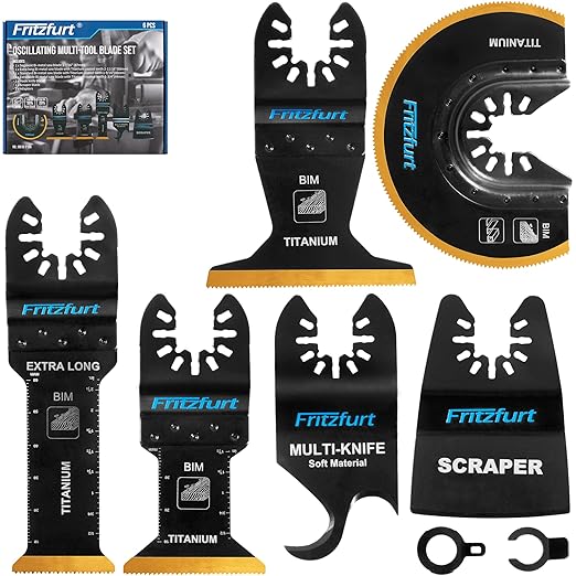 6PCS Oscillating Saw Blades, Professional Universal Titanium Multitool Blades for Wood Plastics Metal, Quick Release Multi Tool Kits