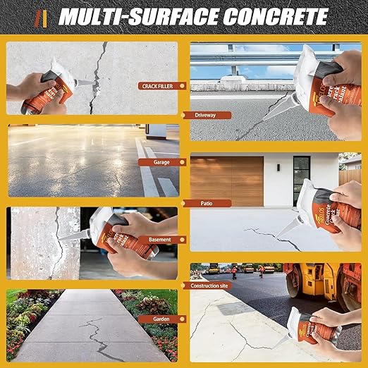 Concrete Crack Filler and Sealant,3Pack Quick Drying Cement Crack Filler Waterproof Repair Sealant, Weather Resistant Concrete Sealer Outdoor Caulking Glue for Cement-Based Driveway, Sidewalk(Grey)