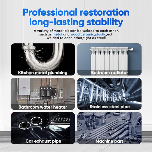 Metal Glue,Heavy Duty Repair for Metal, Plastic, Wood, Steel. 3 Pack | Heavy-duty liquid metal repair: cold-welding, high-temp resistant, high strength, drillable/sandable; sets 30 min, cures 24h.