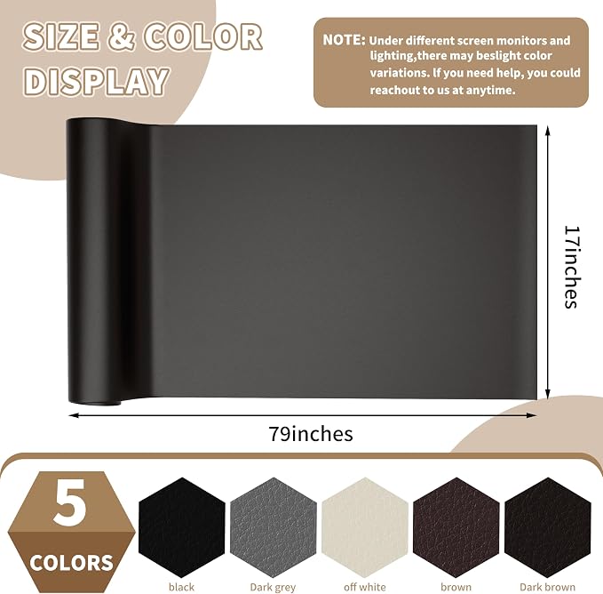 Leather Repair Patch,Self-Adhesive Leather,17X79inch,Self-Adhesive Waterproof,Scratch Resistant,DIY Large Patch for Sofas,Furniture,cabinets,Walls,Motorcycle Seats,car Seats (Dark Brown)